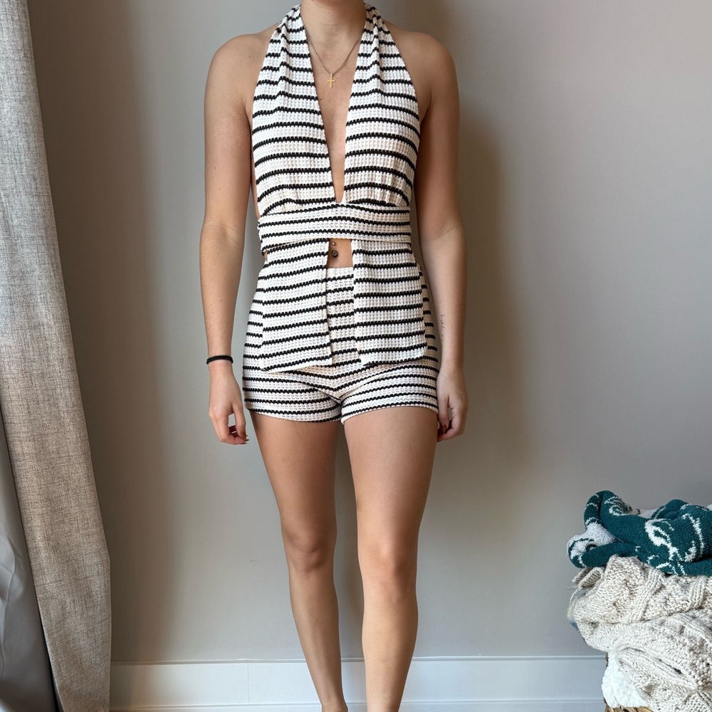 Striped Knit Sleeveless Romper